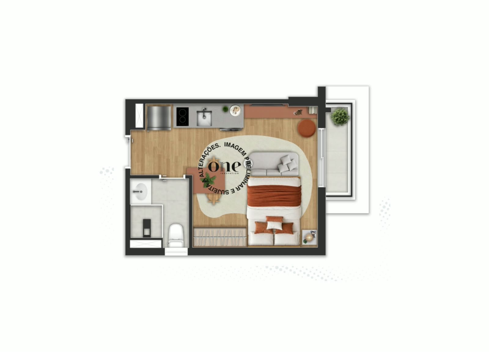 Planta 24 m² studio Nex One Bandeira Paulista