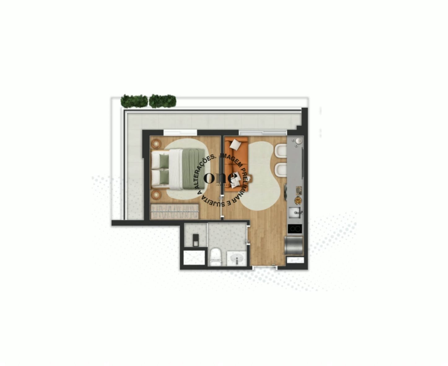 Planta studio 25 m² Nex One Bandeira Paulista